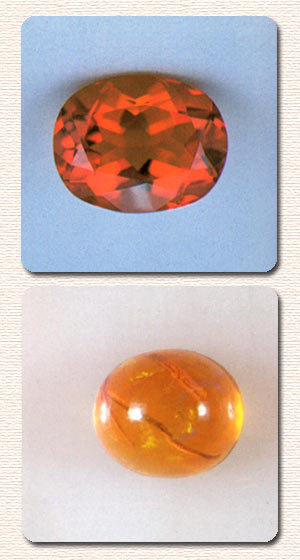 In alto: opale di fuoco grezzo del Messico. In basso: opale di fuoco giallo